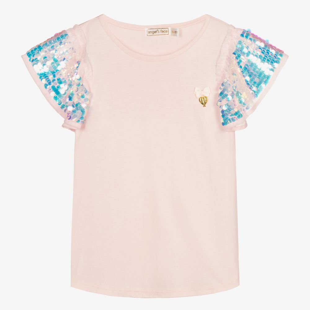 Angel's Face - Teen Girls Pink Sequin T-Shirt