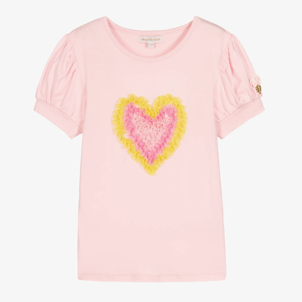 Angel's Face - Розовая футболка с сердцем из тюля | Childrensalon