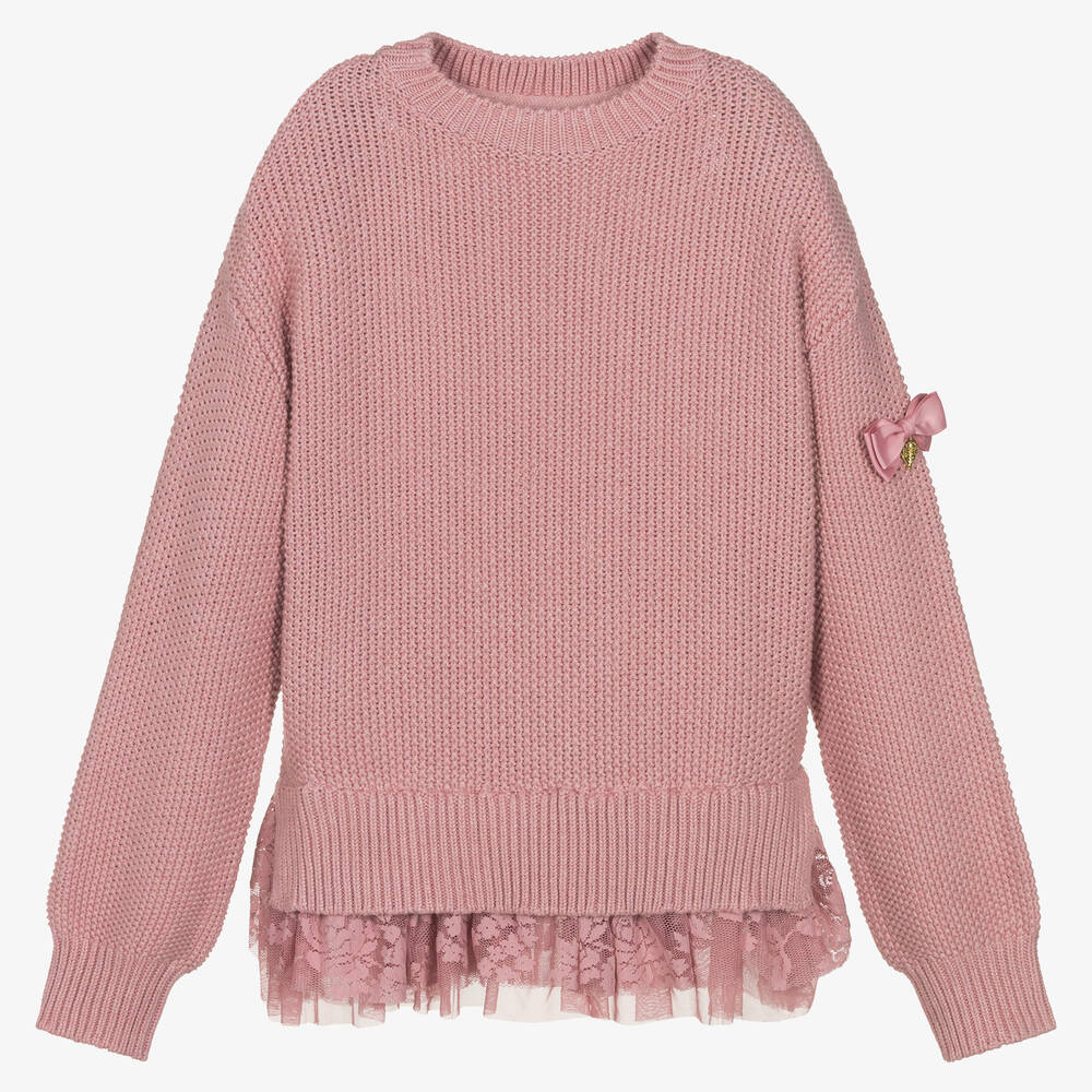 Angel's Face - Teen Girls Pink Tulle & Lace Trim Sweater | Childrensalon