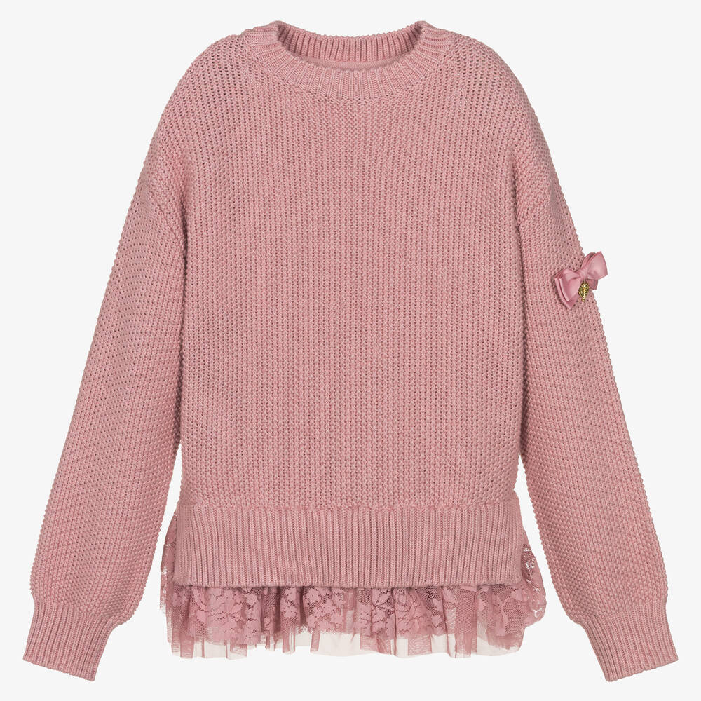 Angel's Face-Teen Girls Pink Tulle & Lace Trim Sweater | Childrensalon Outlet
