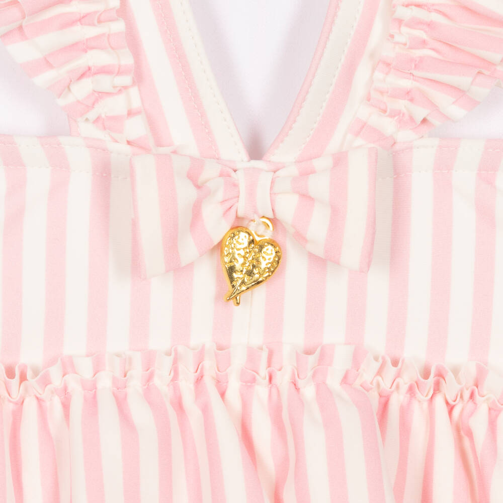 Angel's Face-Teen Girls Pink & White Stripe Ruffle Swimsuit (UPF50+) | Childrensalon Outlet