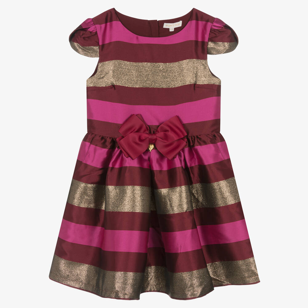 Angel's Face - Teen Girls Red & Gold Striped Satin Dress | Childrensalon