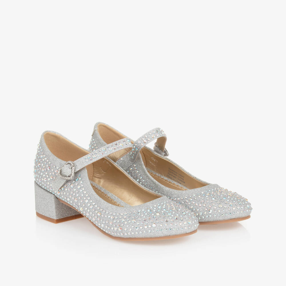 Angel's Face-Teen Girls Silver Diamanté Heeled Bar Shoes | Childrensalon Outlet