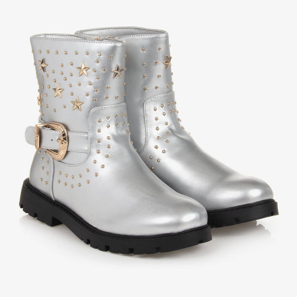 Angel s Face Teen Girls Silver Studded Faux Leather Boots Childrensalon Outlet