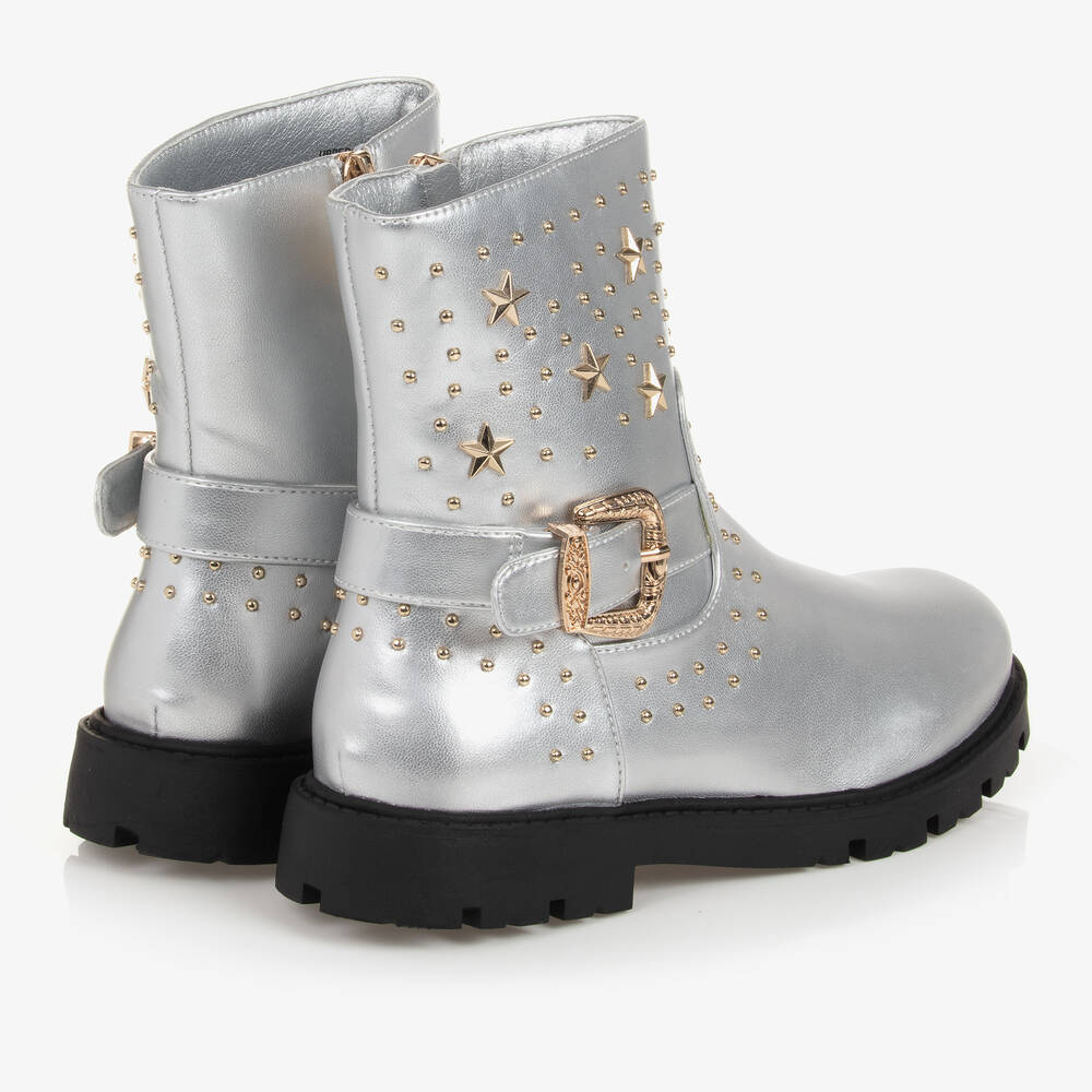 Studded faux top leather booties