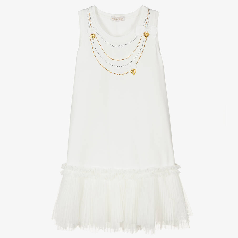 Angel's Face-Teen Girls White Cotton Necklace Dress | Childrensalon Outlet