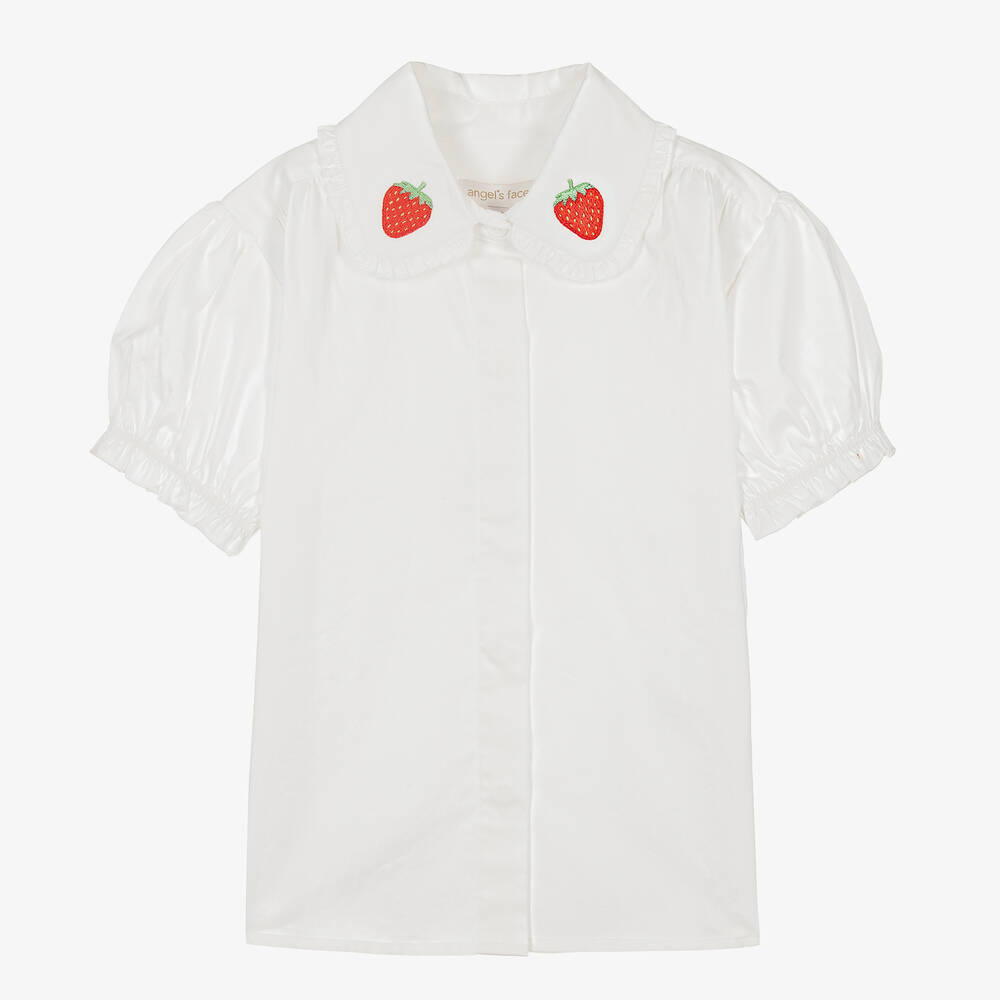 Angel's Face - Белая хлопковая блузка с клубничкой | Childrensalon