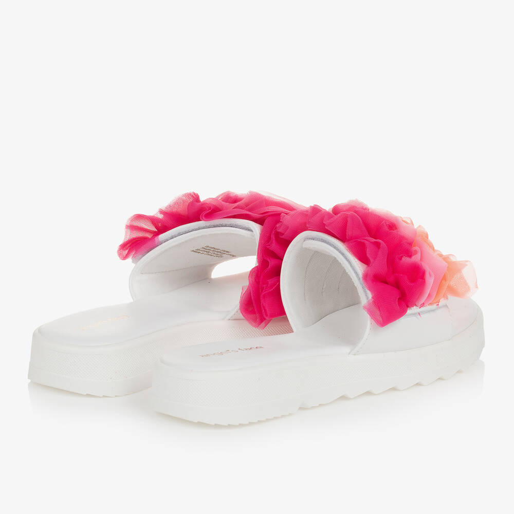 انجلز فيس-شبشب سلايدر جلد صناعي لون أبيض وزهري فيوشيا | Childrensalon Outlet
