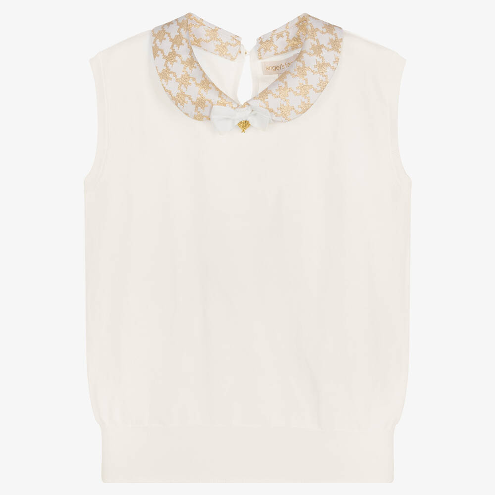 Angel's Face - Teen Girls White & Gold Sweater Vest | Childrensalon
