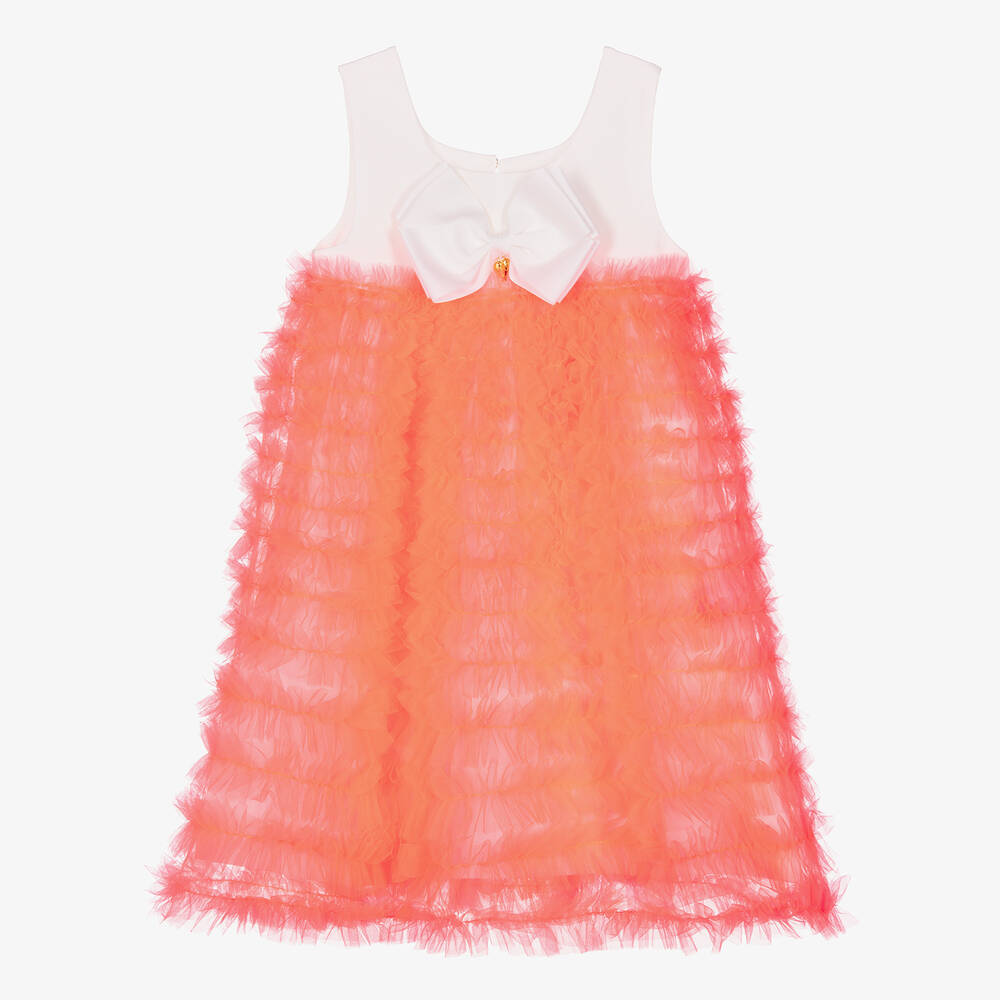 Angel's Face-Teen Girls White & Neon Orange Tulle Dress | Childrensalon Outlet