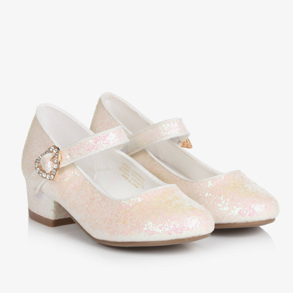 Angel's Face-Teen Girls White & Pink Glitter Buckle Shoes | Childrensalon Outlet