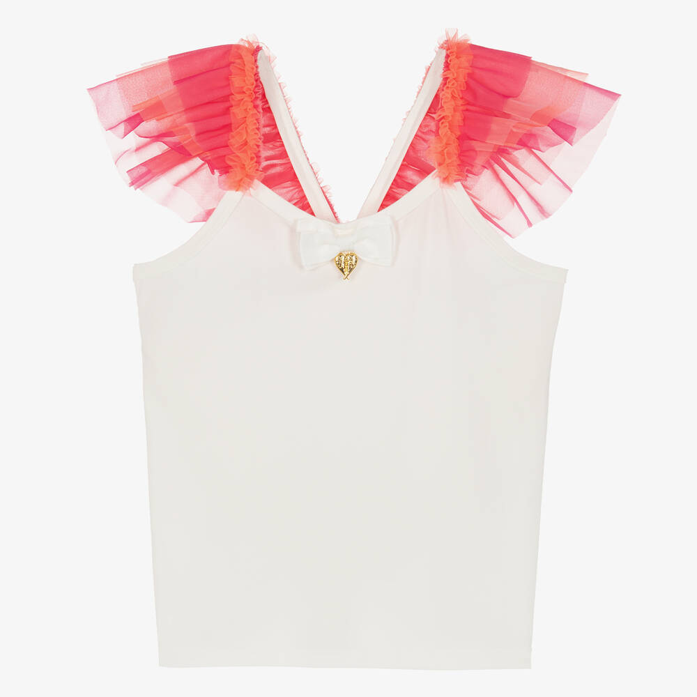 Angel's Face-Teen Girls White & Pink Tulle Ruffle Top | Childrensalon Outlet