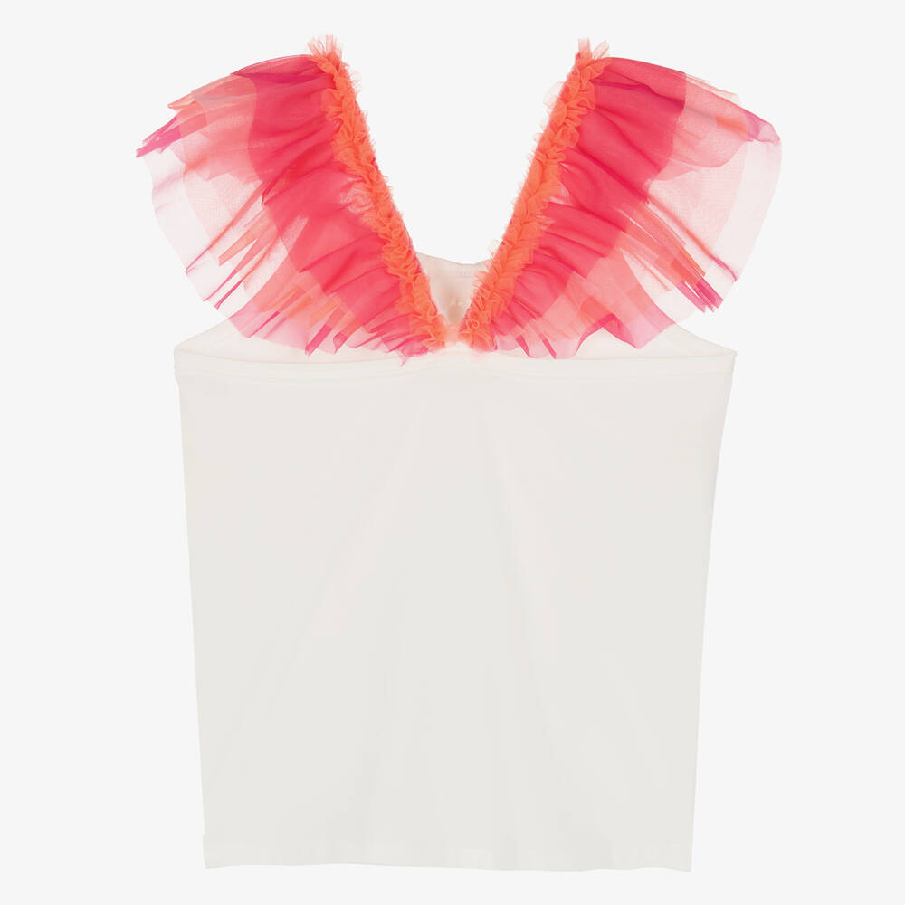 Angel's Face-Teen Girls White & Pink Tulle Ruffle Top | Childrensalon Outlet