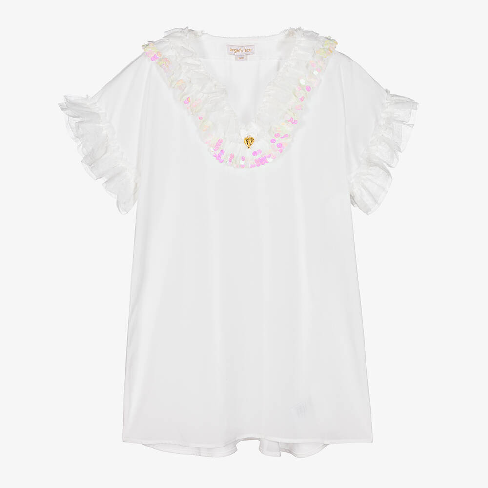 Angel's Face-Teen Girls White Sequin Chiffon Kaftan | Childrensalon Outlet