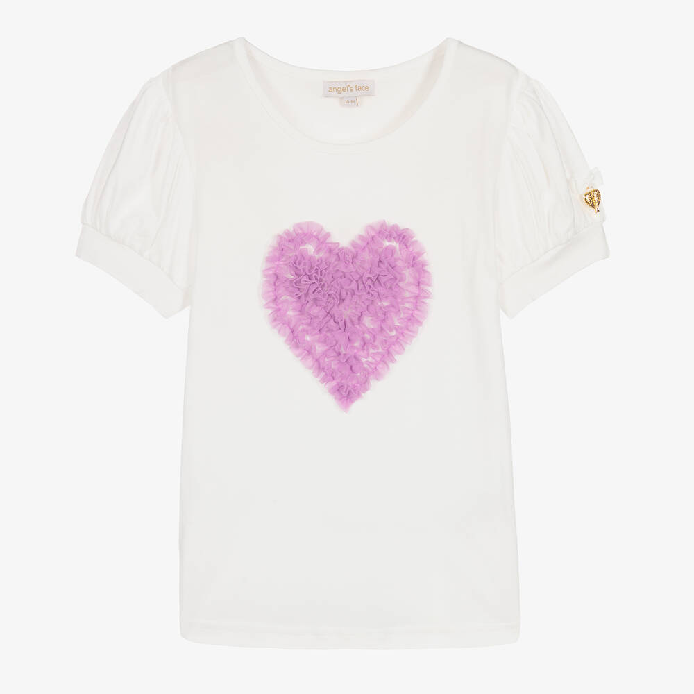 Angel's Face - Teen Girls White Tulle Heart T-Shirt | Childrensalon