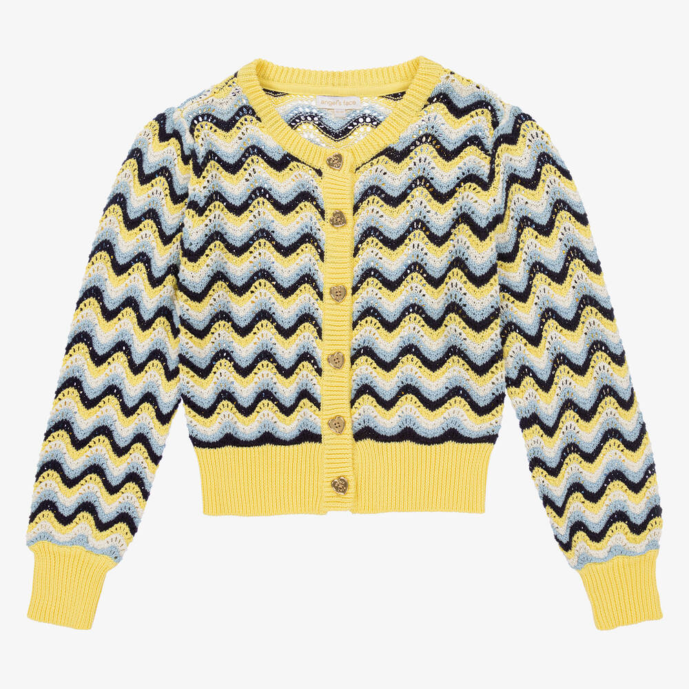 Angel's Face - Cardigan jaune et bleu en maille | Childrensalon