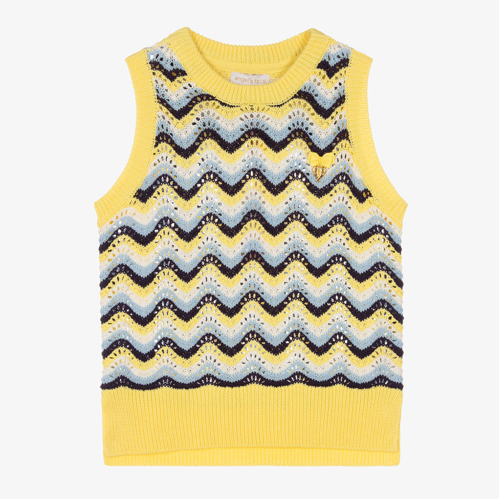 Angel's Face - Teen Girls Yellow & Blue Knitted Sweater Vest | Childrensalon