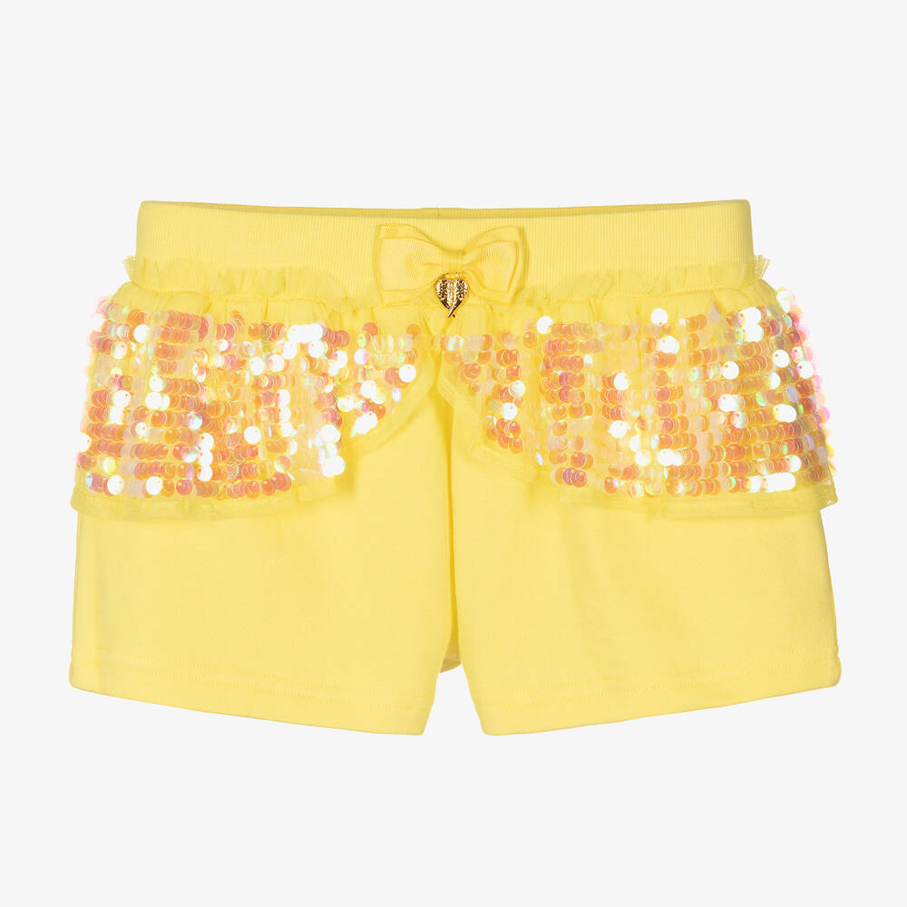 Angel's Face - Gelbe Baumwollshorts mit Pailletten | Childrensalon