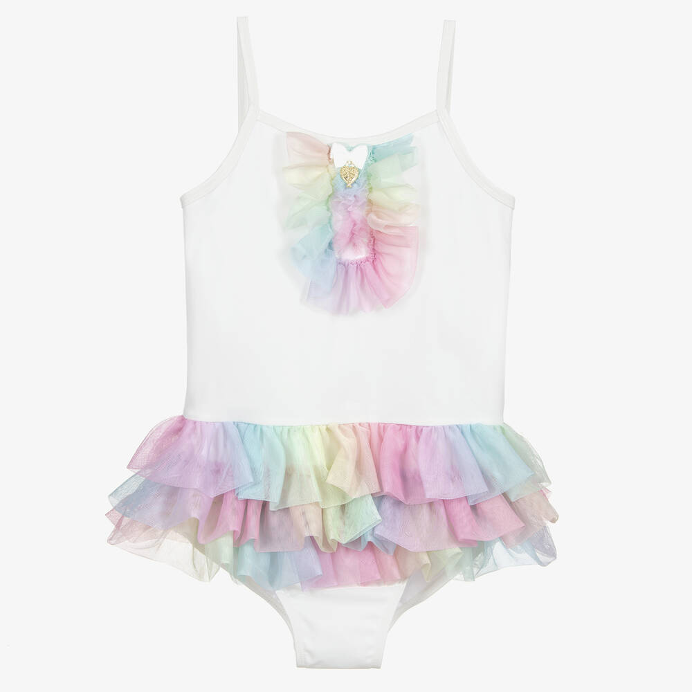 Angel's Face - Teen White Rainbow Swimsuit | Childrensalon