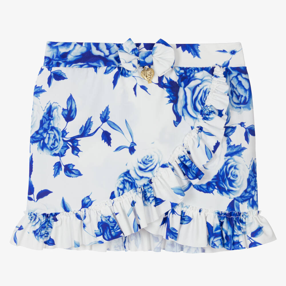 Angel's Face - White & Blue Floral Swim Cover-Up Skirt | Childrensalon