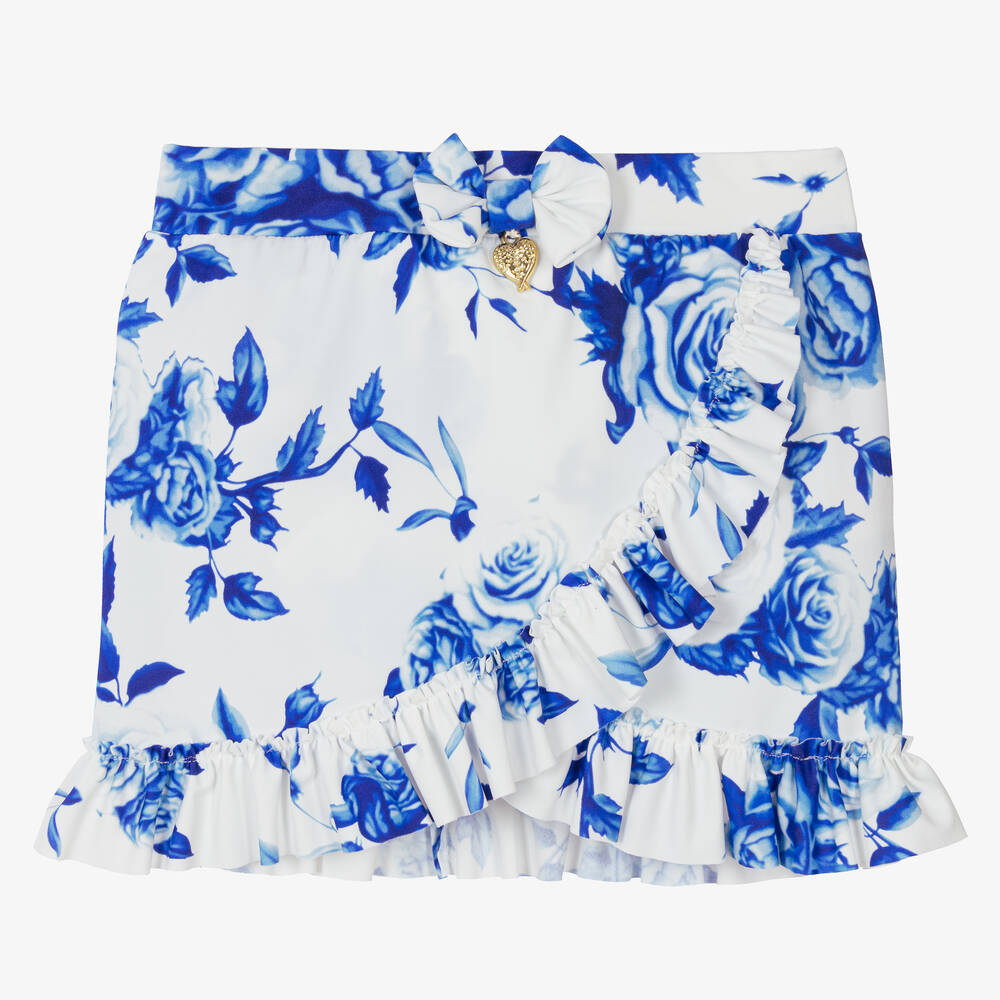 Angel's Face-White & Blue Floral Swim Cover-Up Skirt | Childrensalon Outlet