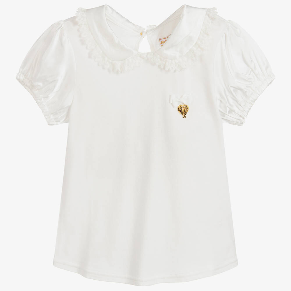 Angel's Face - White Cotton & Satin Top | Childrensalon