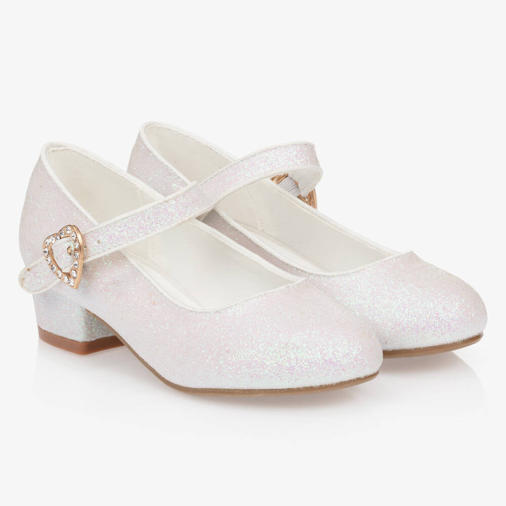 Angel's Face - White Glitter Heeled Shoes | Childrensalon