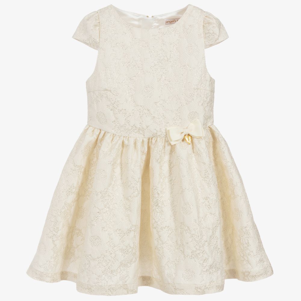 Angel's Face - White & Gold Jacquard Dress | Childrensalon