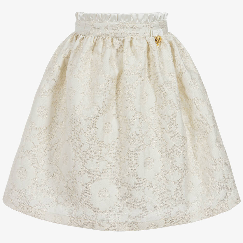 Angel's Face - White & Gold Jacquard Skirt | Childrensalon