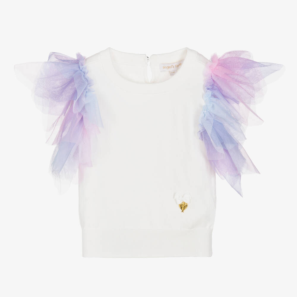 Angel's Face-White Knit & Tulle Top | Childrensalon Outlet