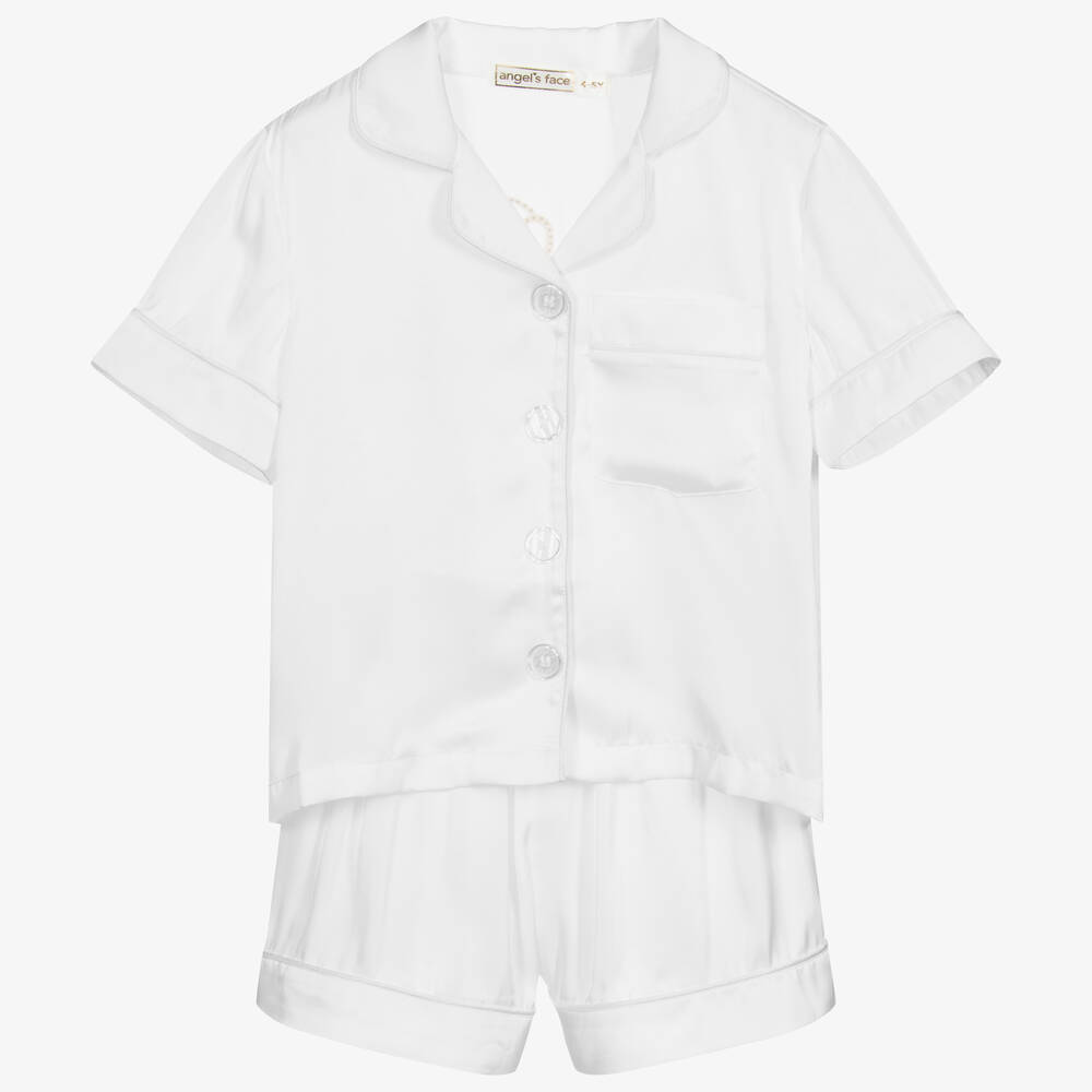 Angel's Face - Weißer Kurzpyjama aus Satin | Childrensalon