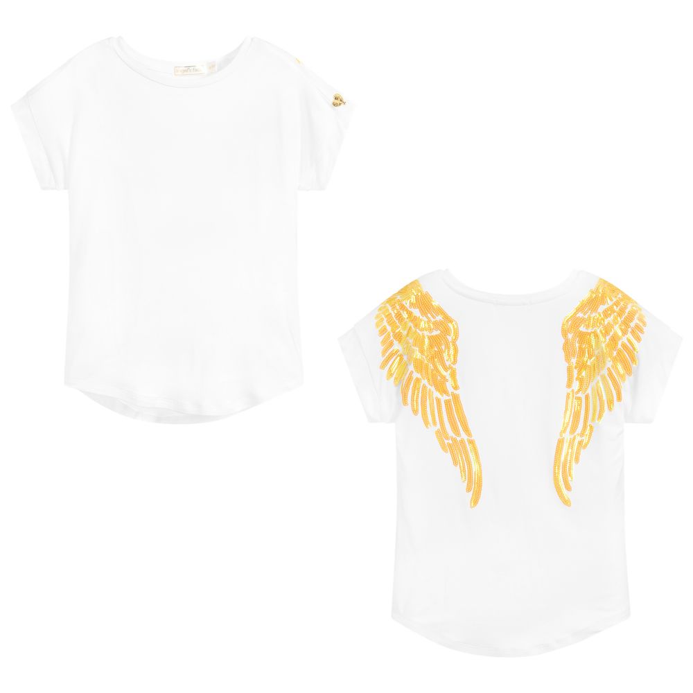Angel's Face - T-shirt blanc et jaune à motif d'ailes  | Childrensalon
