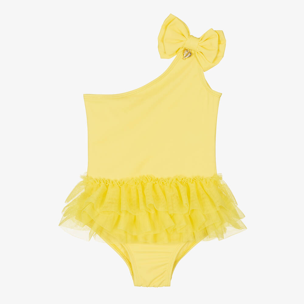Angel's Face - Yellow One-Shoulder Tulle Swimsuit (UPF50+) | Childrensalon