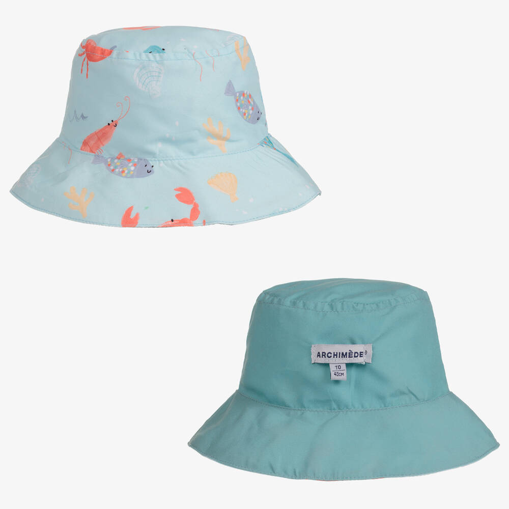 Archimede-قبعة بوجهين لون أزرق وأخضر للأولاد | Childrensalon Outlet