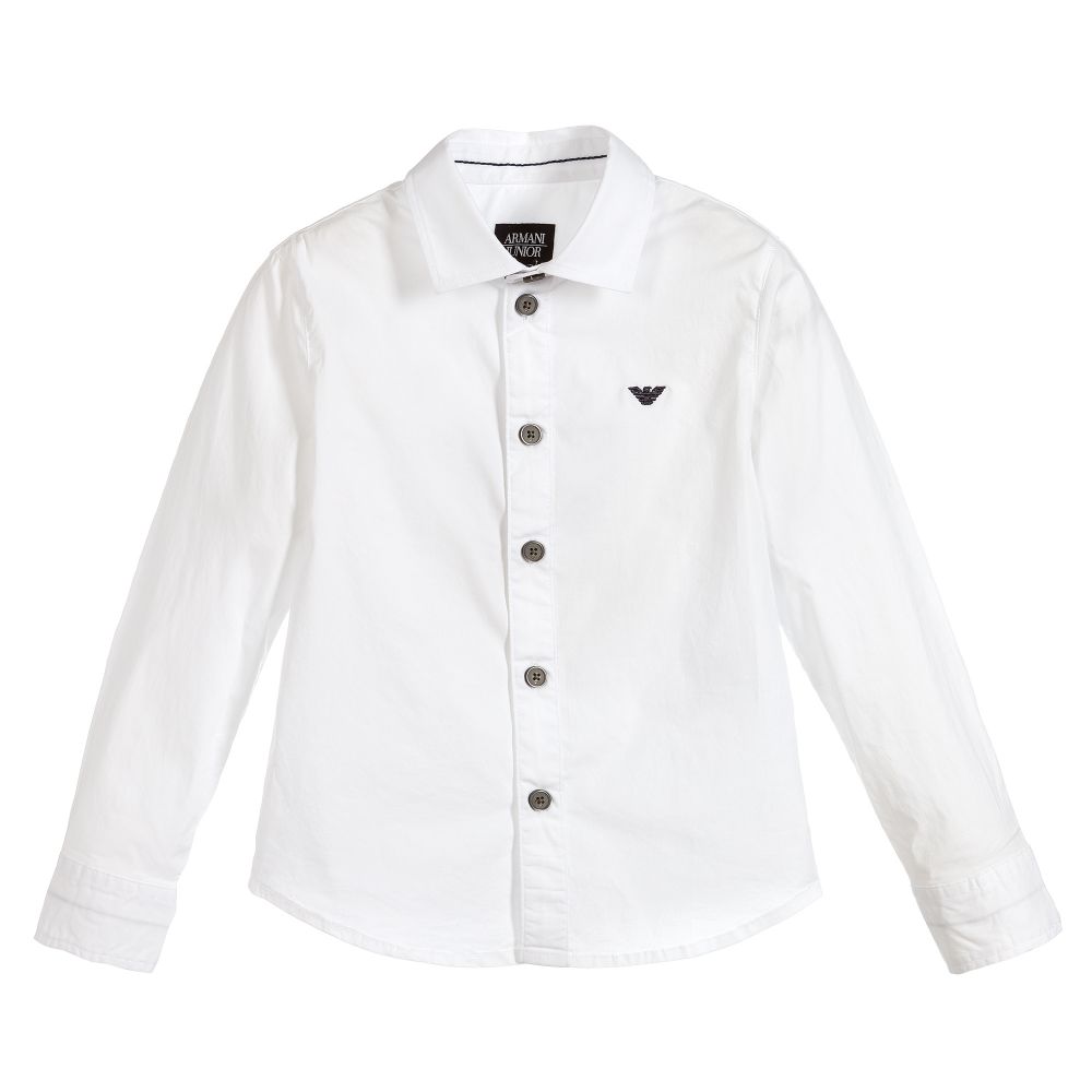 Armani - قميص قطن لون أبيض للأولاد | Childrensalon
