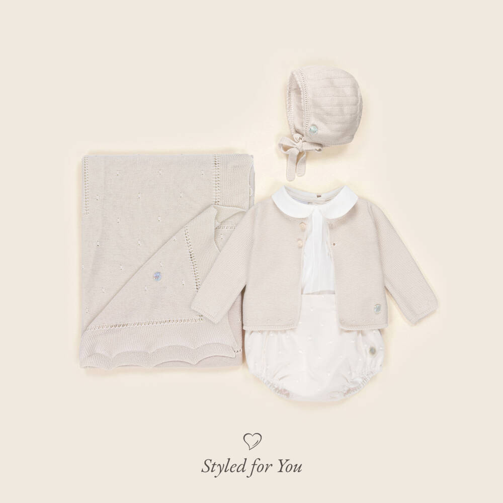 Artesanía Granlei-Baby Boys Beige Buster Suit & Cardigan Set | Childrensalon Outlet