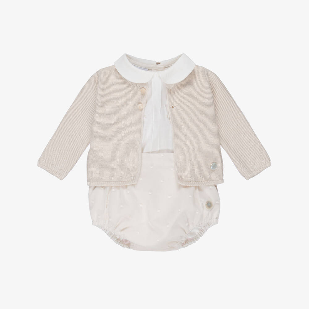 Artesanía Granlei-Baby Boys Beige Buster Suit & Cardigan Set | Childrensalon Outlet