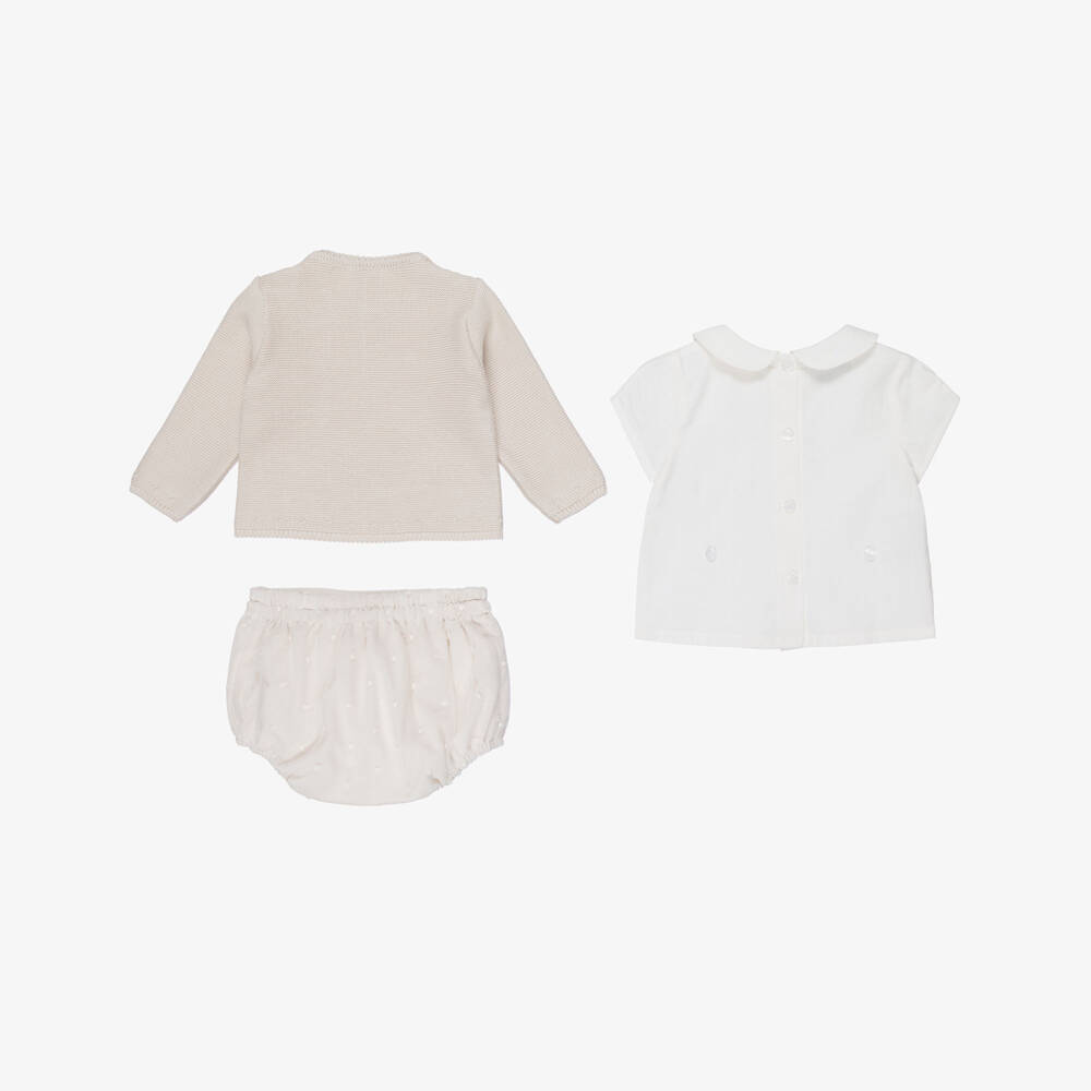Artesanía Granlei-Baby Boys Beige Buster Suit & Cardigan Set | Childrensalon Outlet