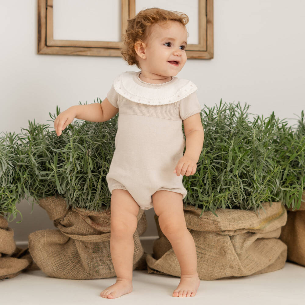 Artesanía Granlei-Baby Boys Beige Cotton Romper | Childrensalon Outlet