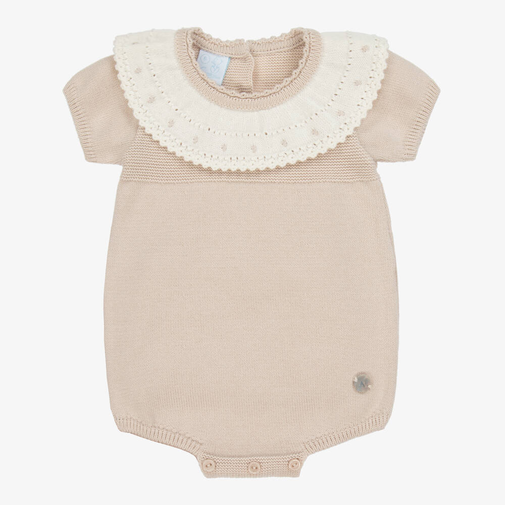 Artesanía Granlei-Baby Boys Beige Cotton Romper | Childrensalon Outlet