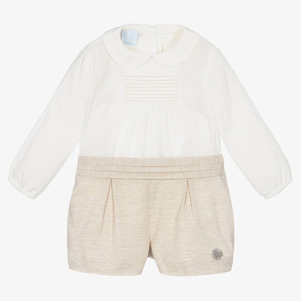 Artesanía Granlei - Baby Boys Beige Cotton Shorts Set | Childrensalon
