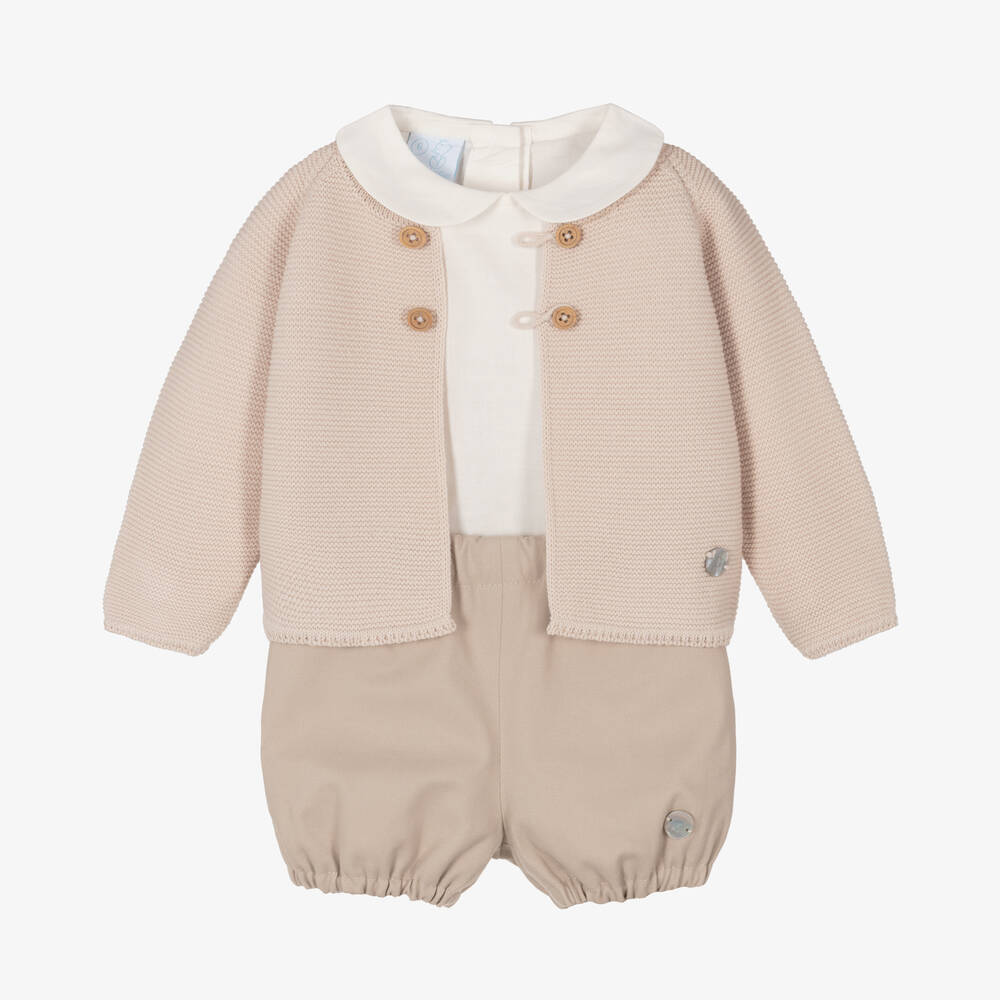 Artesanía Granlei-Baby Boys Beige Cotton Shorts Set | Childrensalon Outlet