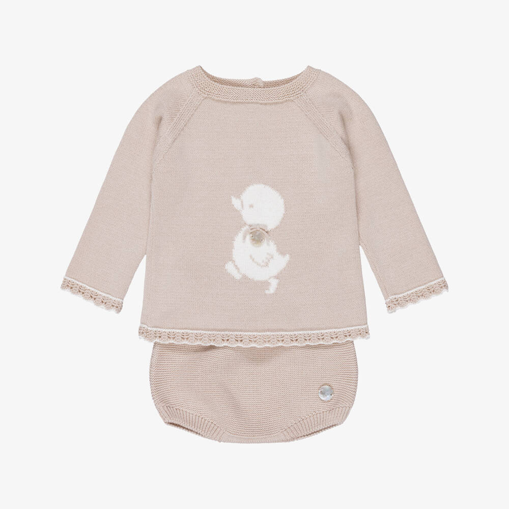 Artesanía Granlei-Baby Boys Beige Duck Motif Shorts Set | Childrensalon Outlet