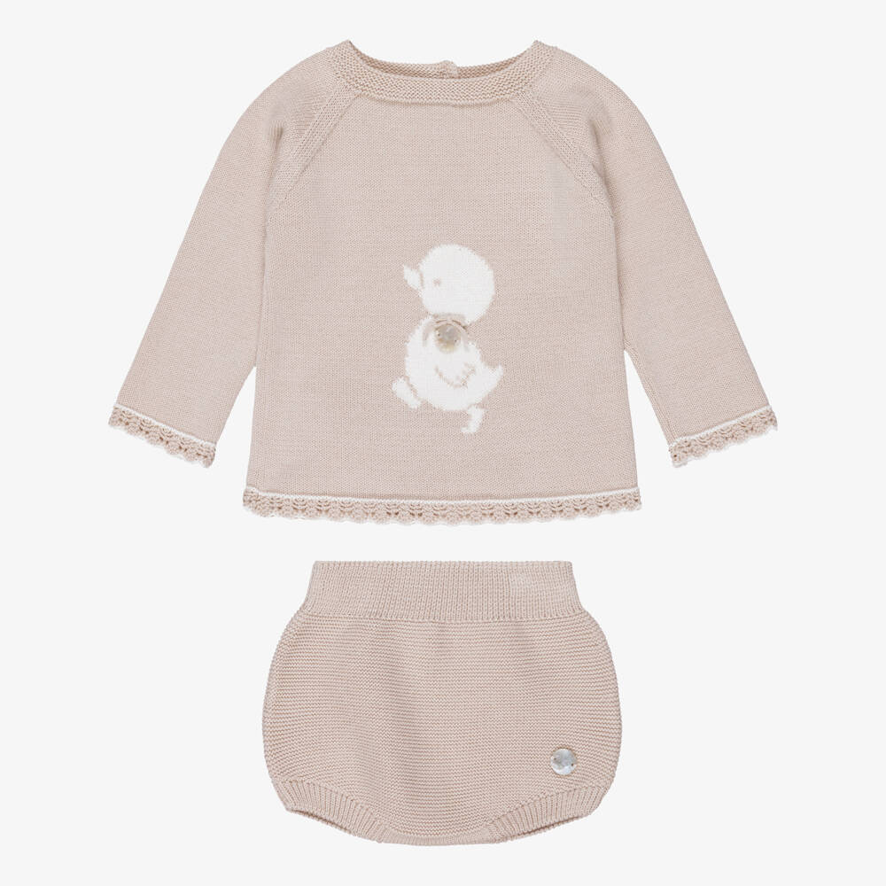 Artesanía Granlei-Baby Boys Beige Duck Motif Shorts Set | Childrensalon Outlet