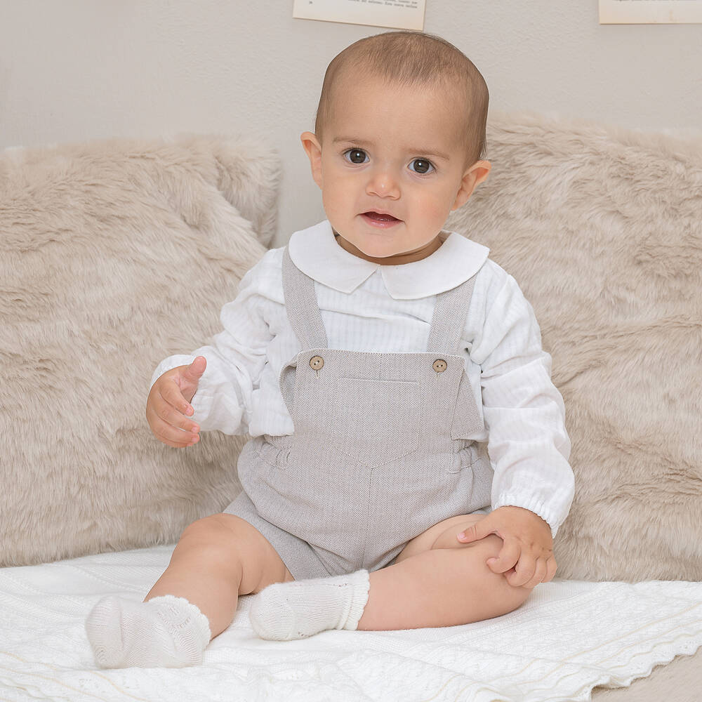 Baby boy beige romper discount
