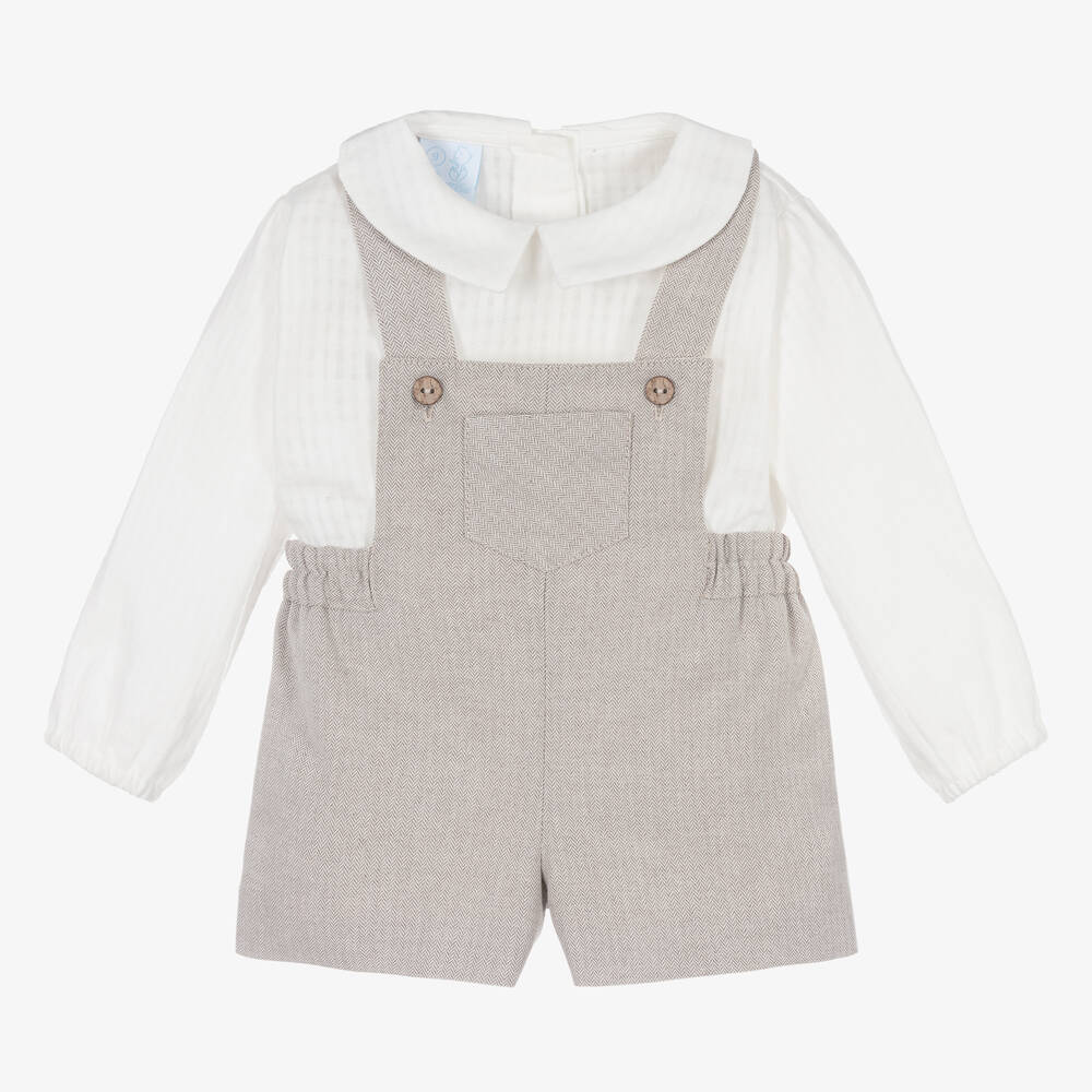 Artesanía Granlei Baby Boys Beige & Ivory Dungaree Set