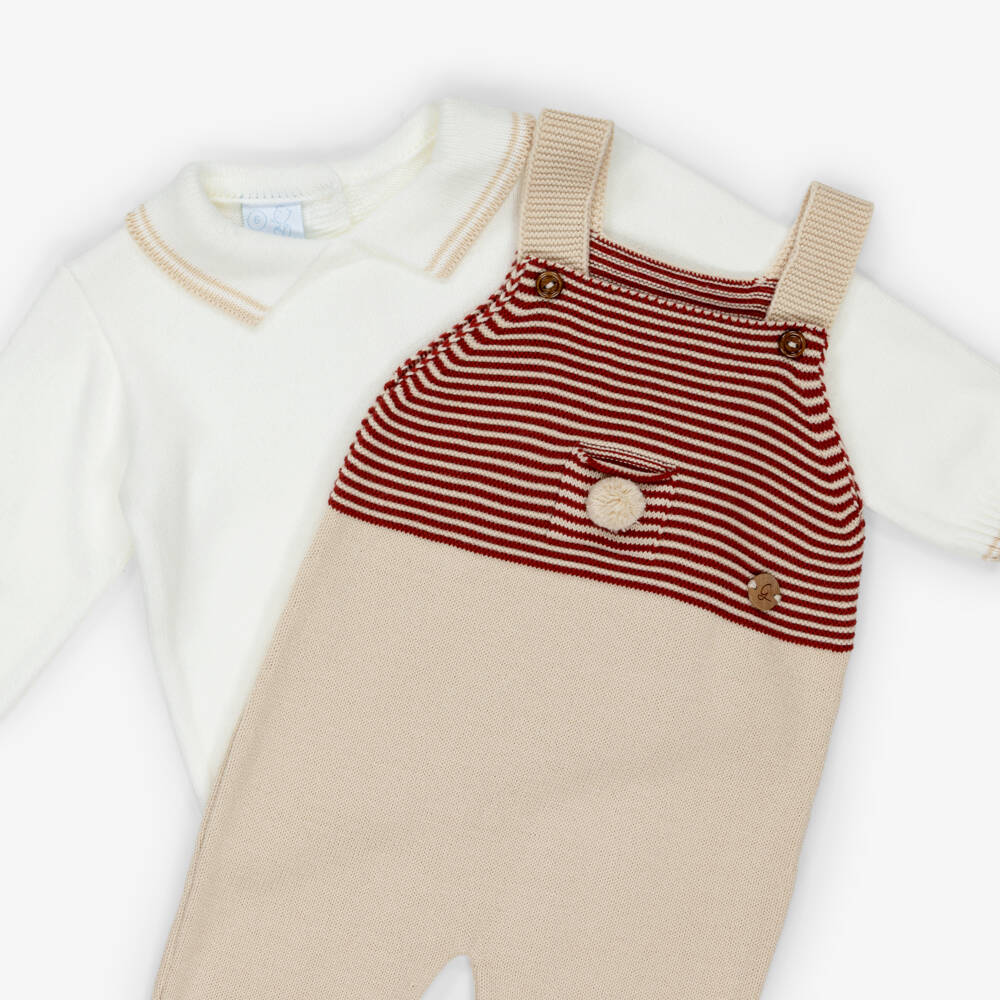 Artesanía Granlei-Baby Boys Beige Knitted Dungaree Set | Childrensalon Outlet