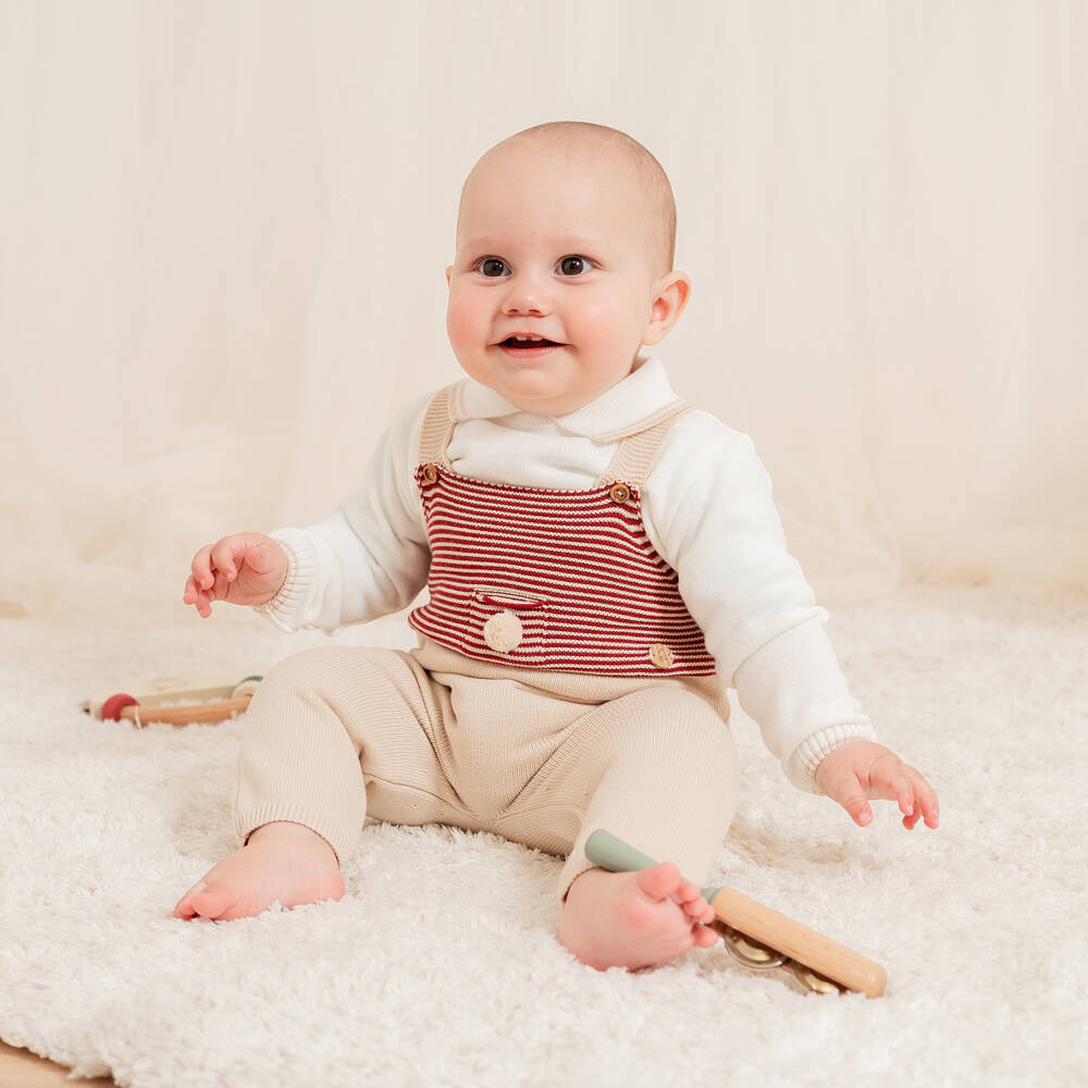 Artesanía Granlei-Baby Boys Beige Knitted Dungaree Set | Childrensalon Outlet
