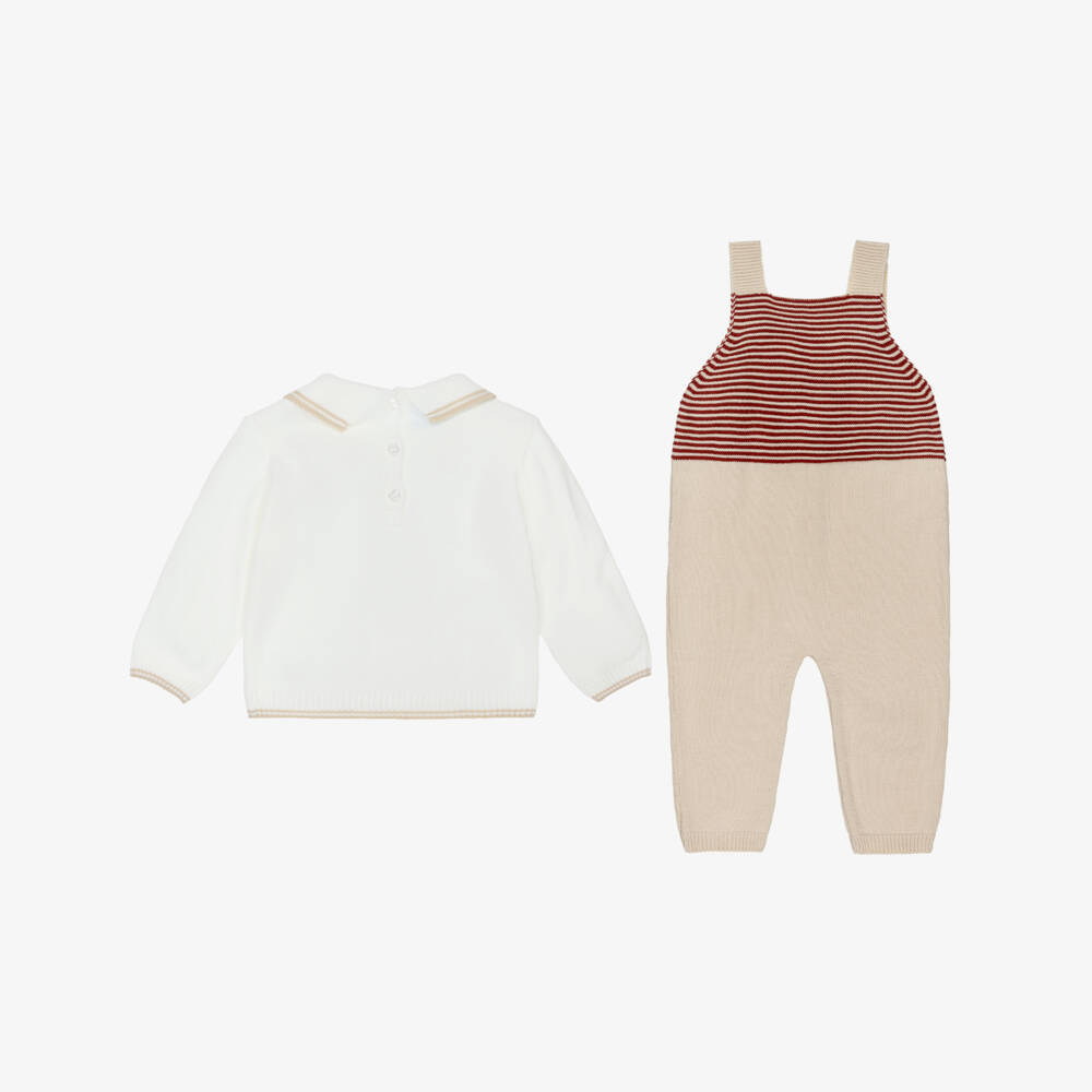 Artesanía Granlei-Baby Boys Beige Knitted Dungaree Set | Childrensalon Outlet