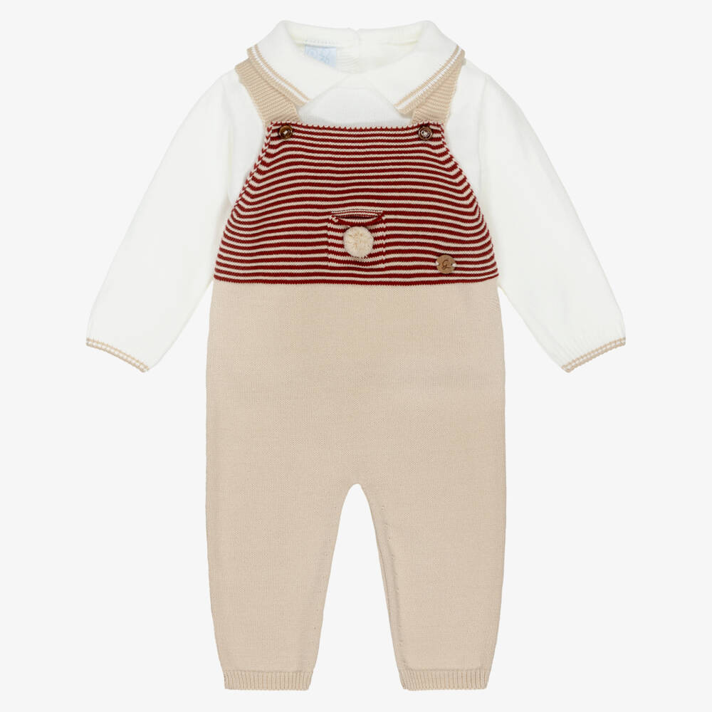 Artesanía Granlei-Baby Boys Beige Knitted Dungaree Set | Childrensalon Outlet